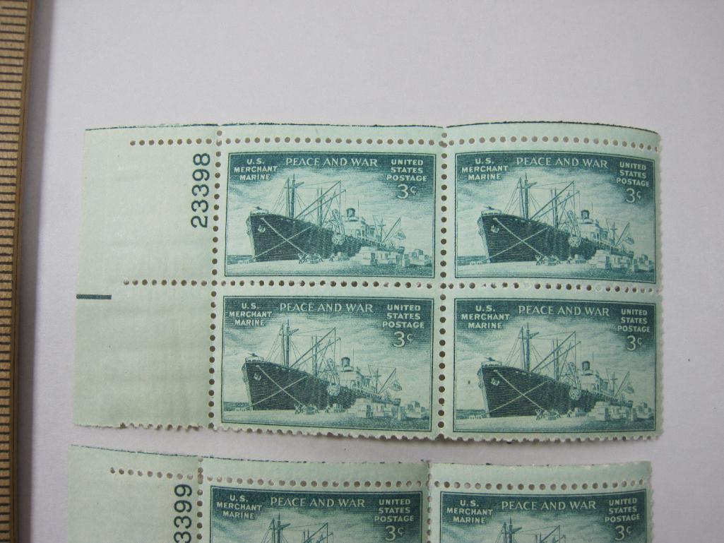 Two Blocks of Four Stamps, 1946 US Merchant Marine Peace And War 3cent #939,