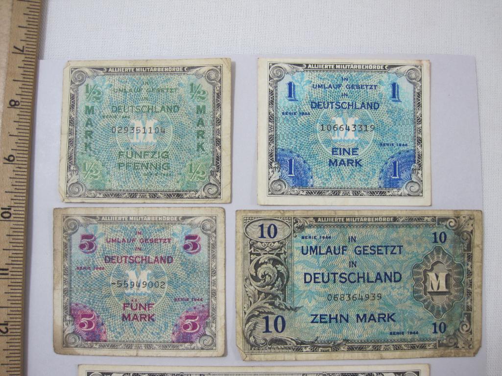 Assortment of 1944 Issue Germany Allied Military Currency, assorted values