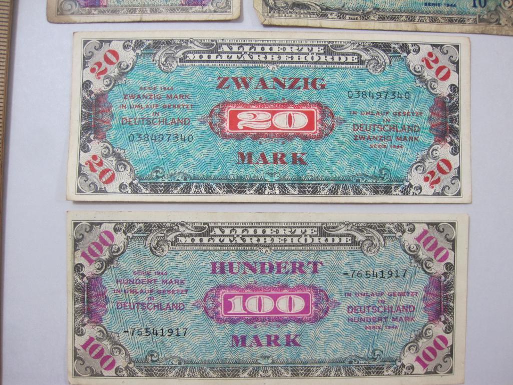 Assortment of 1944 Issue Germany Allied Military Currency, assorted values