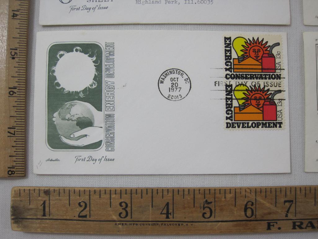 Nine First Day of Issue 1970s, Family Planning, Conestoga Wagon, Yellowstone Park, Mt McKinley and