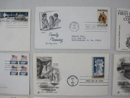 Nine First Day of Issue 1970s, Family Planning, Conestoga Wagon, Yellowstone Park, Mt McKinley and