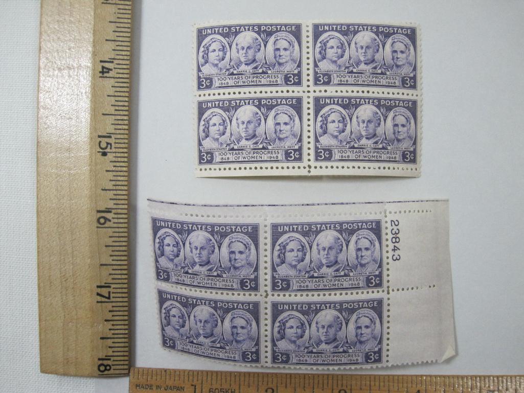 Two blocks of Four Stamps, 3cent 1948 100 Years of Progress of Women #959, mint