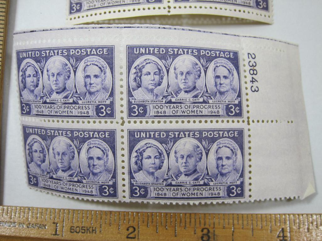 Two blocks of Four Stamps, 3cent 1948 100 Years of Progress of Women #959, mint