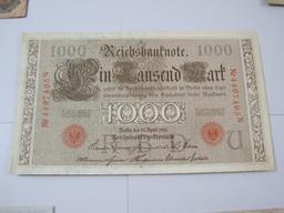 Five Germany Reichsbanknotes includes 1907 Zwanzig Mart, Two 1908 Ein Hundert Mark, 1910 Funfzig