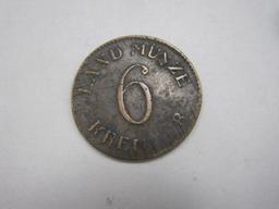 1829 Saxe-Meiningen 6 Kreuzer Coin, silver