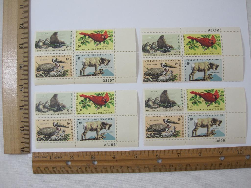 Four Blocks of Postage Stamps Wildlife Conservation 8 cent #1464-1467, mint