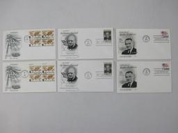 Six First Day Covers 1965 including Inauguration of Lyndon B Johnson, Sir Winston Churchill, 100th