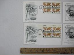 Six First Day Covers 1965 including Inauguration of Lyndon B Johnson, Sir Winston Churchill, 100th