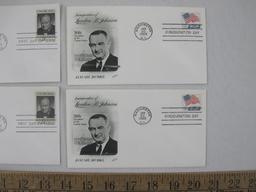 Six First Day Covers 1965 including Inauguration of Lyndon B Johnson, Sir Winston Churchill, 100th
