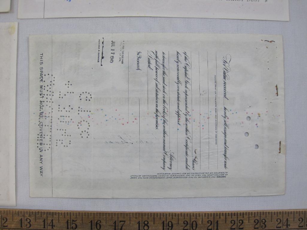 Stock Certificates includes The Lehigh Coal and Navigation Company dated 1937, Reading Company, The