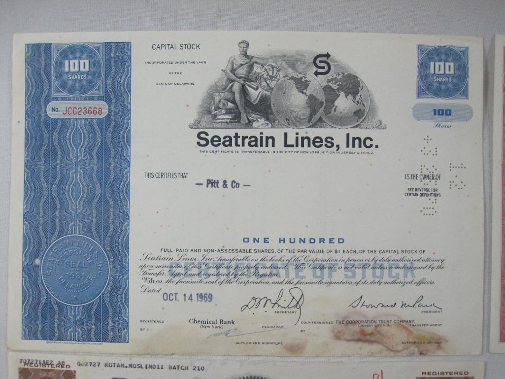 Stock Certificates includes The Lehigh Coal and Navigation Company dated 1937, Reading Company, The