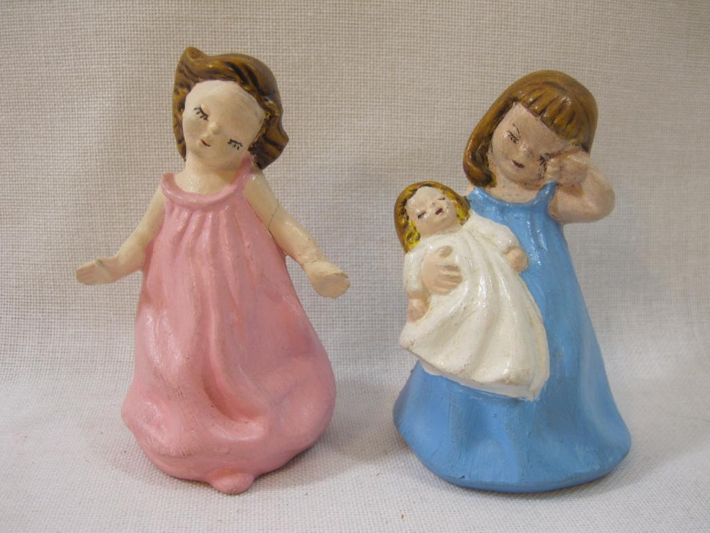 Pair of Girl Painted Plaster Figures, see pictures for condition AS IS, 5 oz