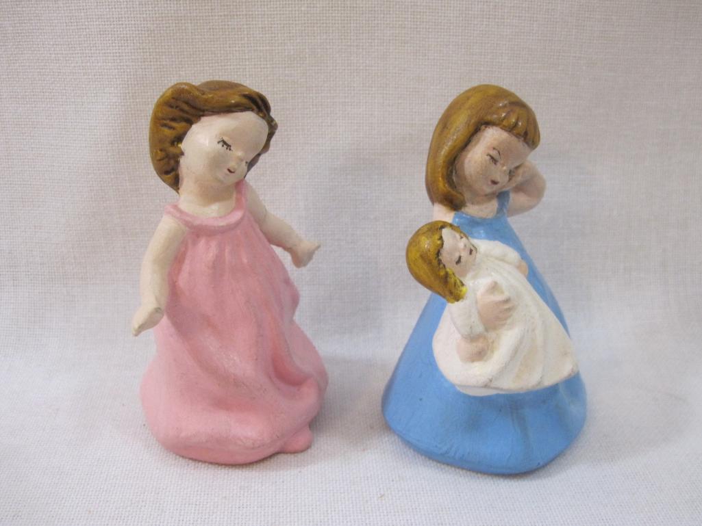 Pair of Girl Painted Plaster Figures, see pictures for condition AS IS, 5 oz