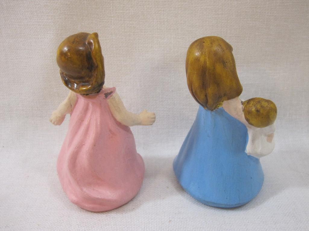 Pair of Girl Painted Plaster Figures, see pictures for condition AS IS, 5 oz