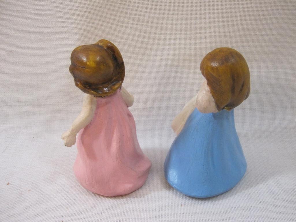 Pair of Girl Painted Plaster Figures, see pictures for condition AS IS, 5 oz