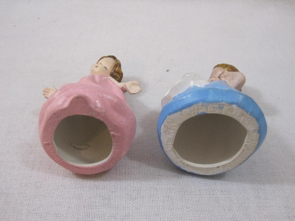 Pair of Girl Painted Plaster Figures, see pictures for condition AS IS, 5 oz