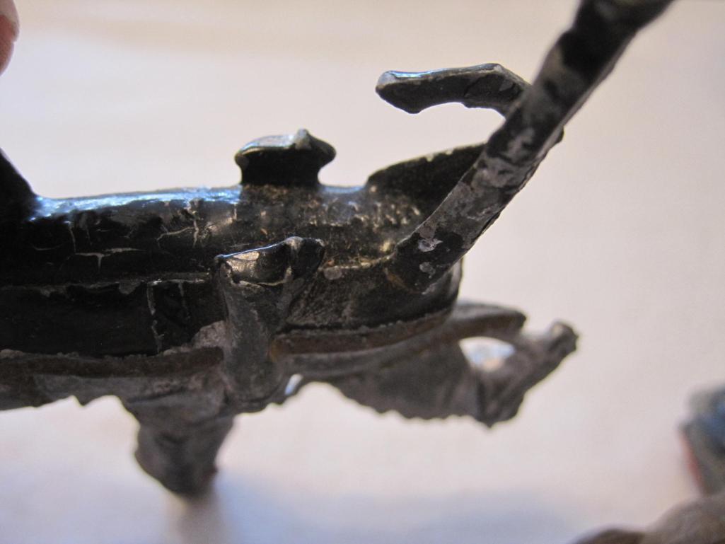 Three Medieval Soldiers with Horses Metal Figures from Cherilea and more, 1 needs head repaired