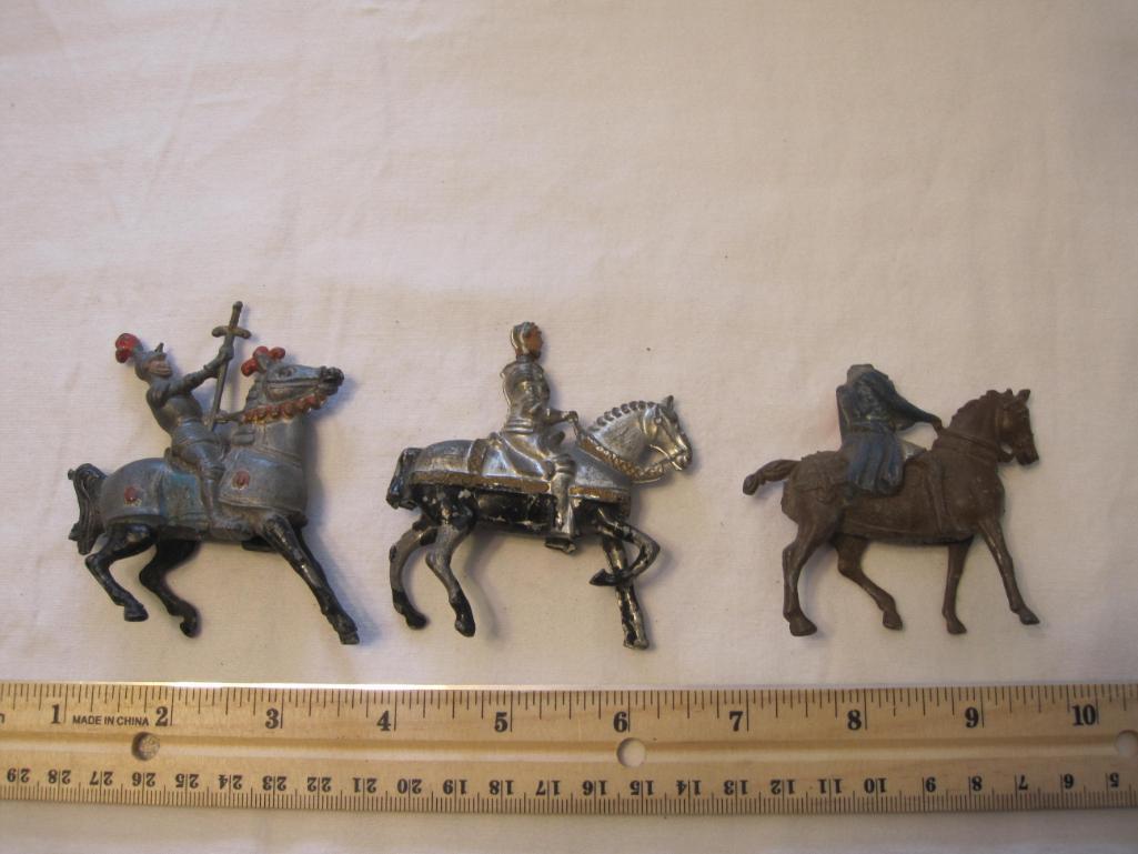 Three Medieval Soldiers with Horses Metal Figures from Cherilea and more, 1 needs head repaired