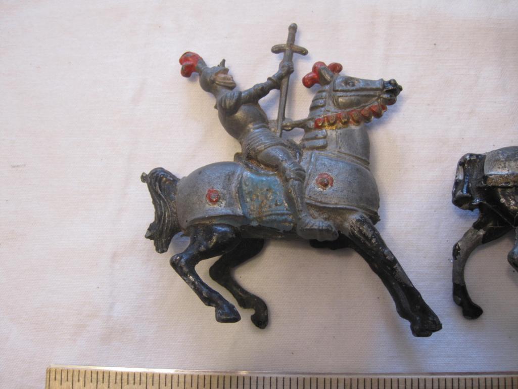 Three Medieval Soldiers with Horses Metal Figures from Cherilea and more, 1 needs head repaired