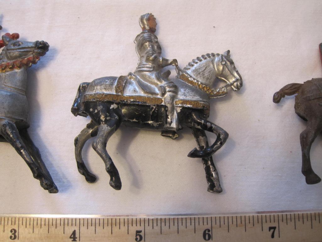 Three Medieval Soldiers with Horses Metal Figures from Cherilea and more, 1 needs head repaired