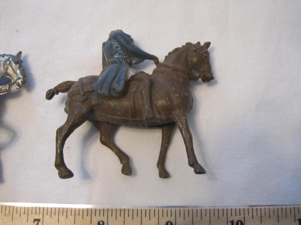 Three Medieval Soldiers with Horses Metal Figures from Cherilea and more, 1 needs head repaired