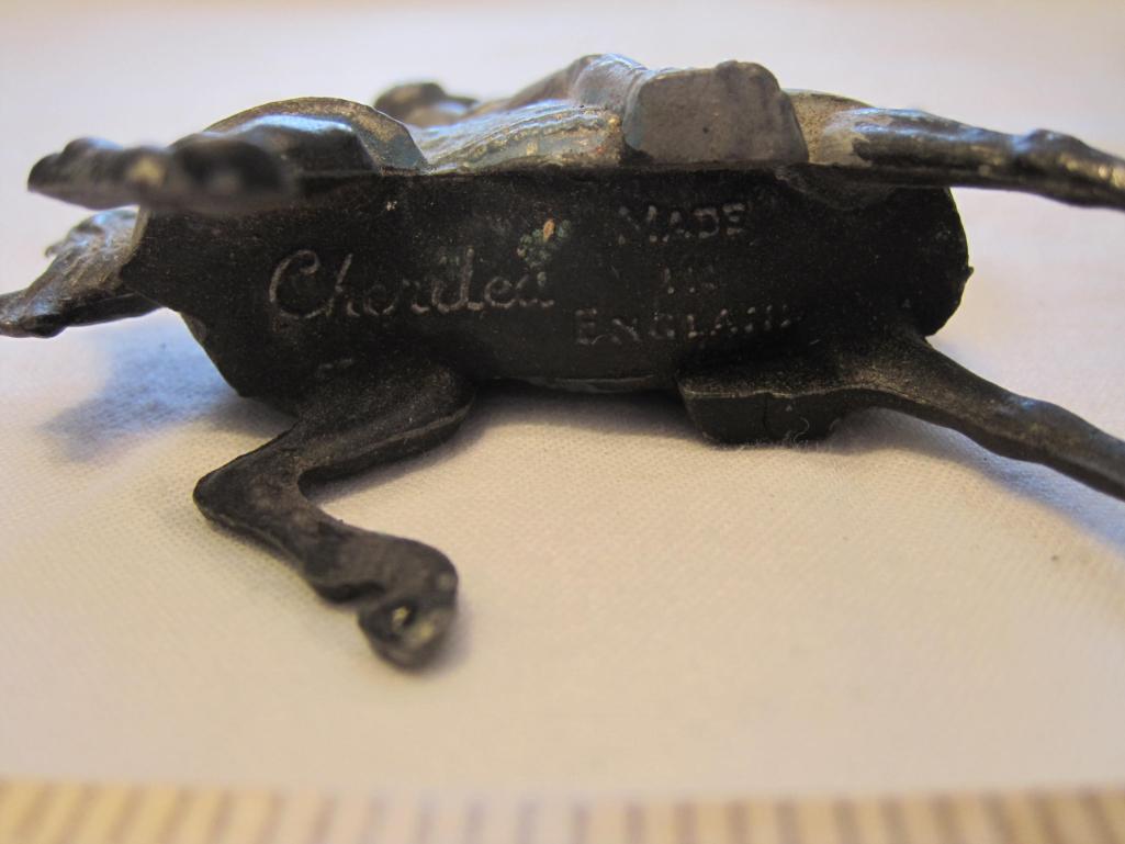 Three Medieval Soldiers with Horses Metal Figures from Cherilea and more, 1 needs head repaired