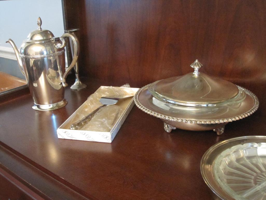 Silver Plate and Crystal Serving Items