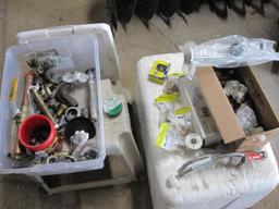 Assorted Plumbing Parts in Plastic Tub with Lid, Sterling Pop-up Drain, and more
