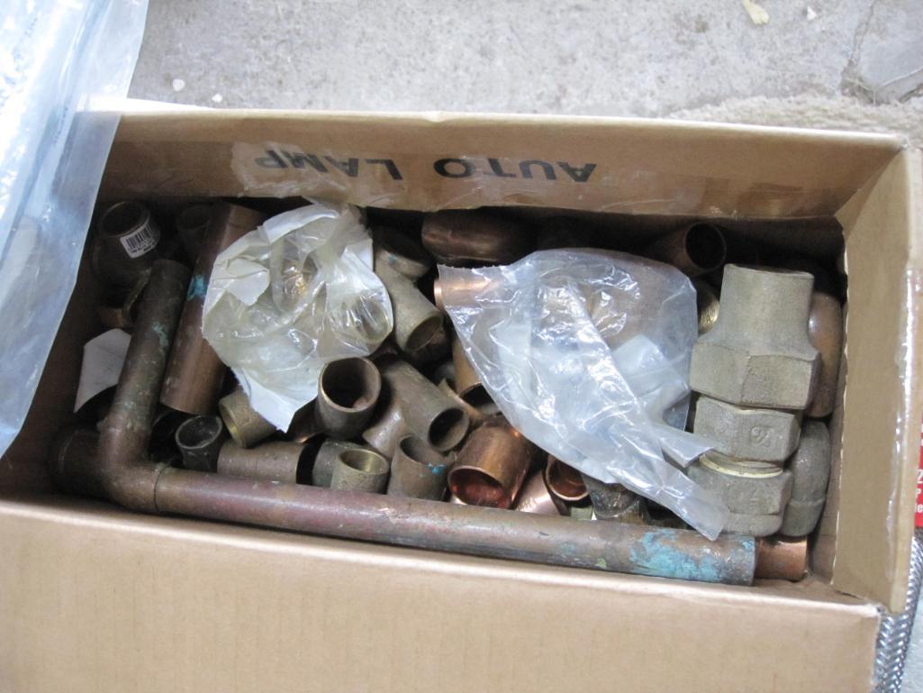 Assorted Plumbing Parts in Plastic Tub with Lid, Sterling Pop-up Drain, and more