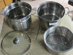 Williams-Sonoma 8 Qt Stainless Steel Pot with Steamer and Fryer Basket and Lid