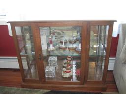Lighted Wood and Glass Cabinet, 40" x 12" x 33", contents not included