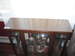 Lighted Wood and Glass Cabinet, 40" x 12" x 33", contents not included
