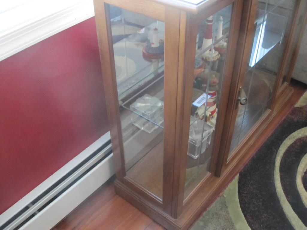 Lighted Wood and Glass Cabinet, 40" x 12" x 33", contents not included
