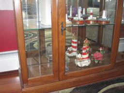Lighted Wood and Glass Cabinet, 40" x 12" x 33", contents not included