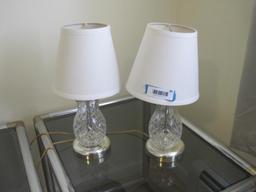Pair of Glass Base Lamps, 15" tall with shade