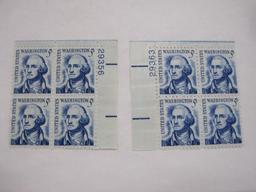 Two Blocks of 4 Washington 5 Cent US Postage Stamps, Scott 1238B