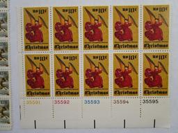 US Postage Stamps Christmas includes Angel Altarpiece 10 cent Scott #1550, Block of 10, Currier and