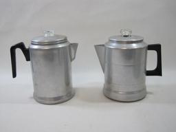 Lot of Tin Percolators, Kettle and more