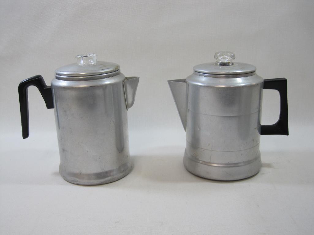 Lot of Tin Percolators, Kettle and more