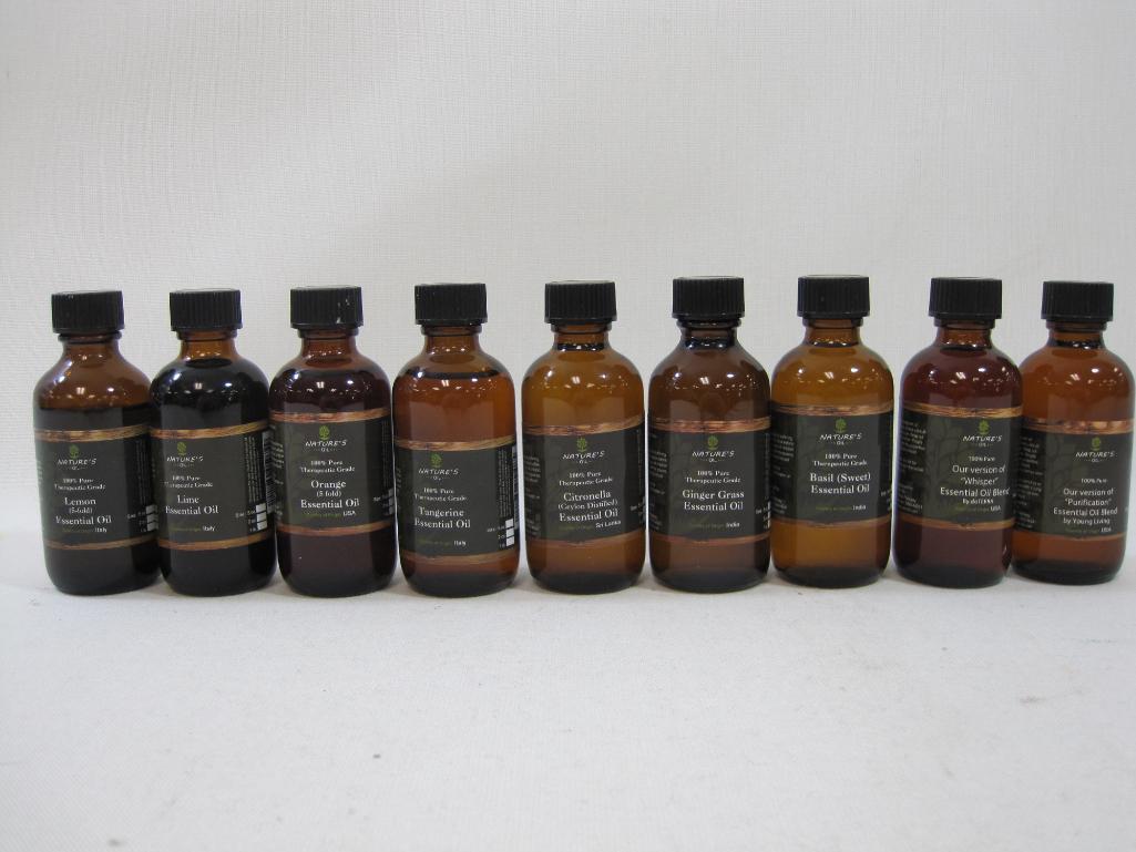 Natures Oil Therapeutic Grade Esential Oils including Ginger Grass, Basil, Tangerine and others