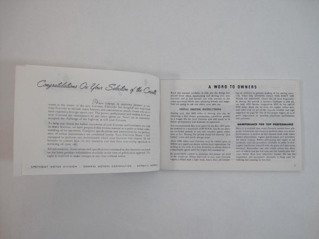 1961 Corvette Owners Guide, excellent condition, 4 oz