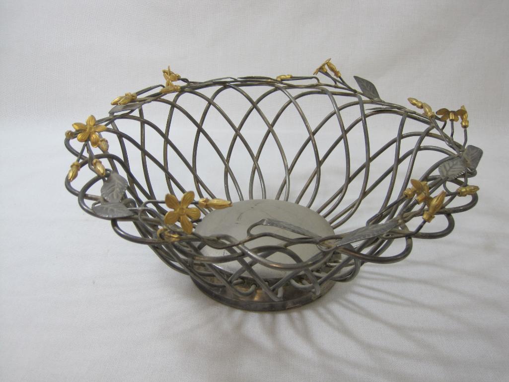 Three Wire Baskets Includes Pyramid with Stars, Aluminum Heart and Silverplated Round with Leaf Trim