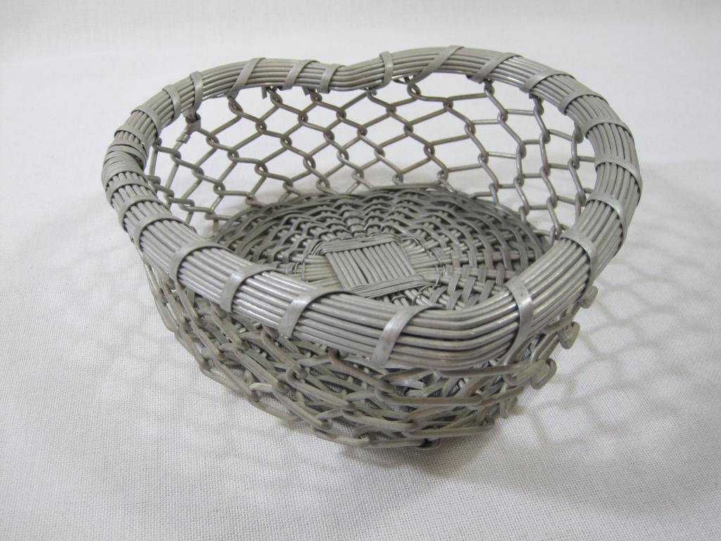 Three Wire Baskets Includes Pyramid with Stars, Aluminum Heart and Silverplated Round with Leaf Trim