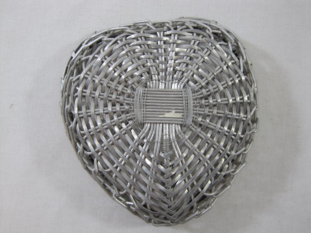 Three Wire Baskets Includes Pyramid with Stars, Aluminum Heart and Silverplated Round with Leaf Trim