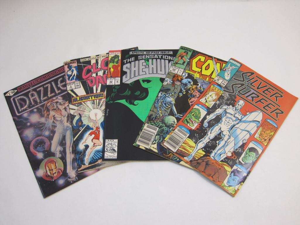 Five Marvel Comics including The Sensational She-Hulk No. 50, Cloak and Dagger No. 3, Silver Surfer