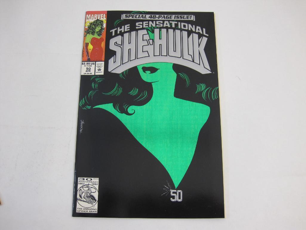 Five Marvel Comics including The Sensational She-Hulk No. 50, Cloak and Dagger No. 3, Silver Surfer