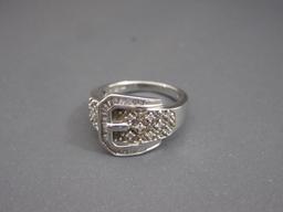 Affinity Diamonds Sterling Silver and Diamond Belt Buckle Ring, size 6.75, 4.2 g