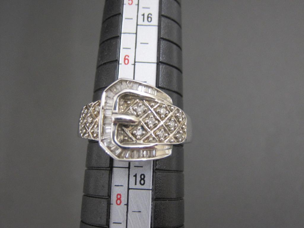 Affinity Diamonds Sterling Silver and Diamond Belt Buckle Ring, size 6.75, 4.2 g