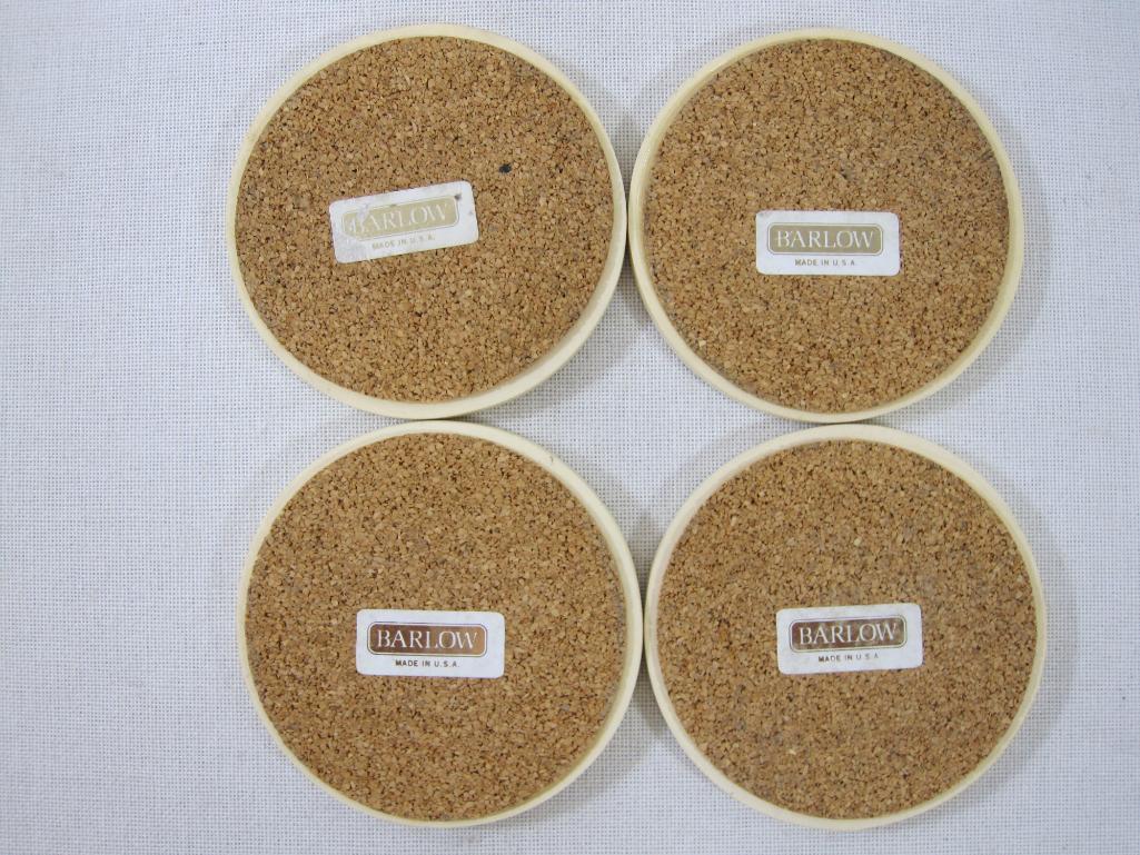 Two Sets of Four Barlow Cork Back Coasters, 4 North American Wildlife, 4 Wolves