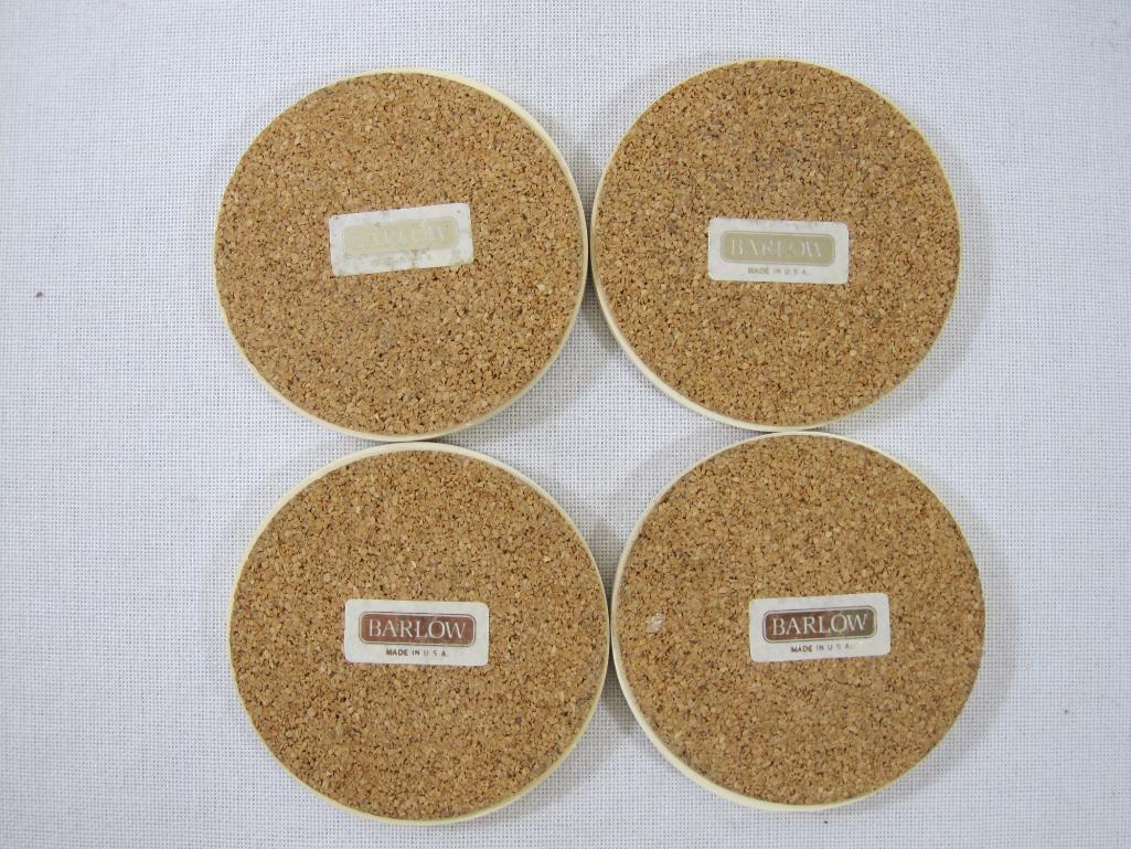 Two Sets of Four Barlow Cork Back Coasters, 4 North American Wildlife, 4 Wolves